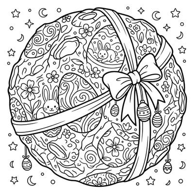 Blast off into Easter fun with this unique Pallas Asteroid coloring page. Discover a cosmic blend of festive bunnies, decorated eggs, and blooming flowers, all wrapped up in a celestial gift.