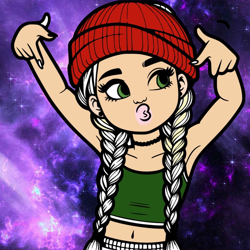 realistic teenage girl with braids and a beanie and crop top doing 🫶🏼