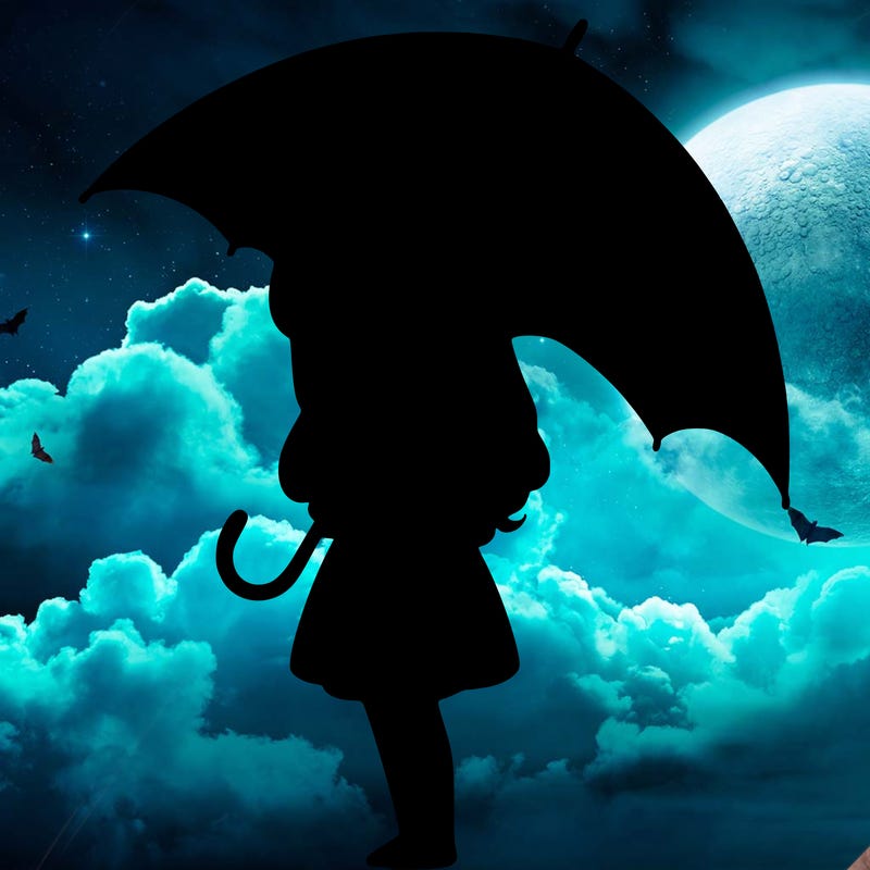 lonely girl holding black umbrella