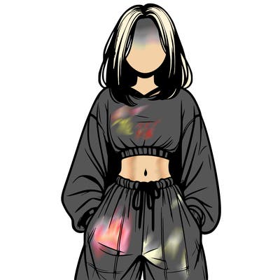 realistic girl faceless with baggy pants and a crop top