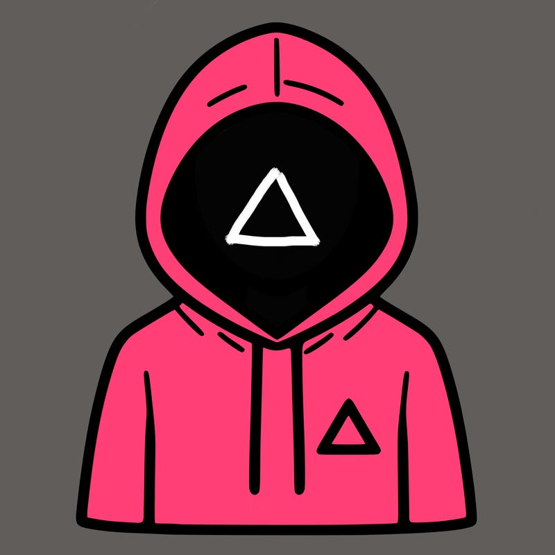 a person with non face waering a hoodie with a small triangle symbol
