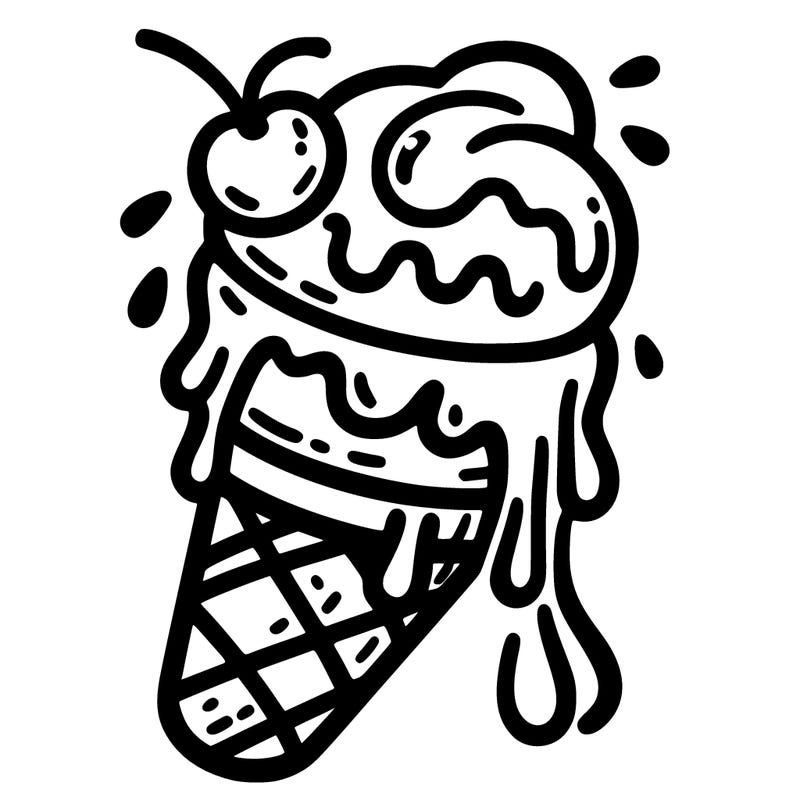 ice cream cone with melted ice cream dripping down