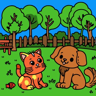 i want a dog and a cat playing together at a park