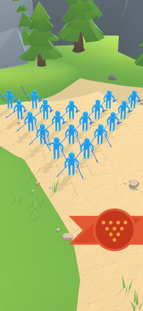 Blue soldiers with spears in a V-shaped formation on a battlefield