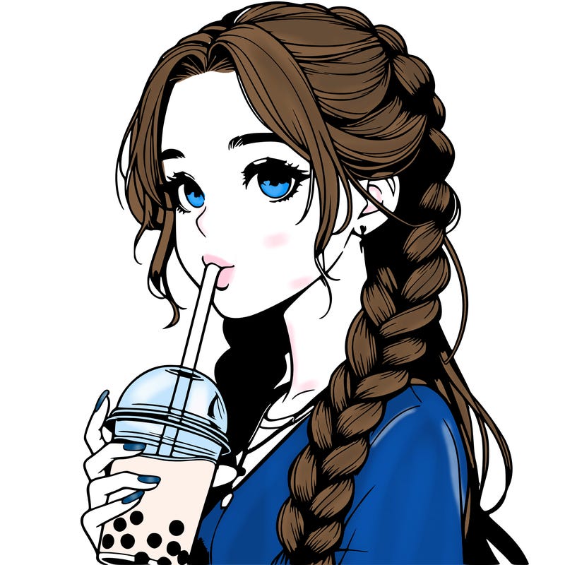 realistic girl with braided hair drinking boba