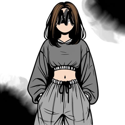 realistic girl faceless with baggy pants and a crop top