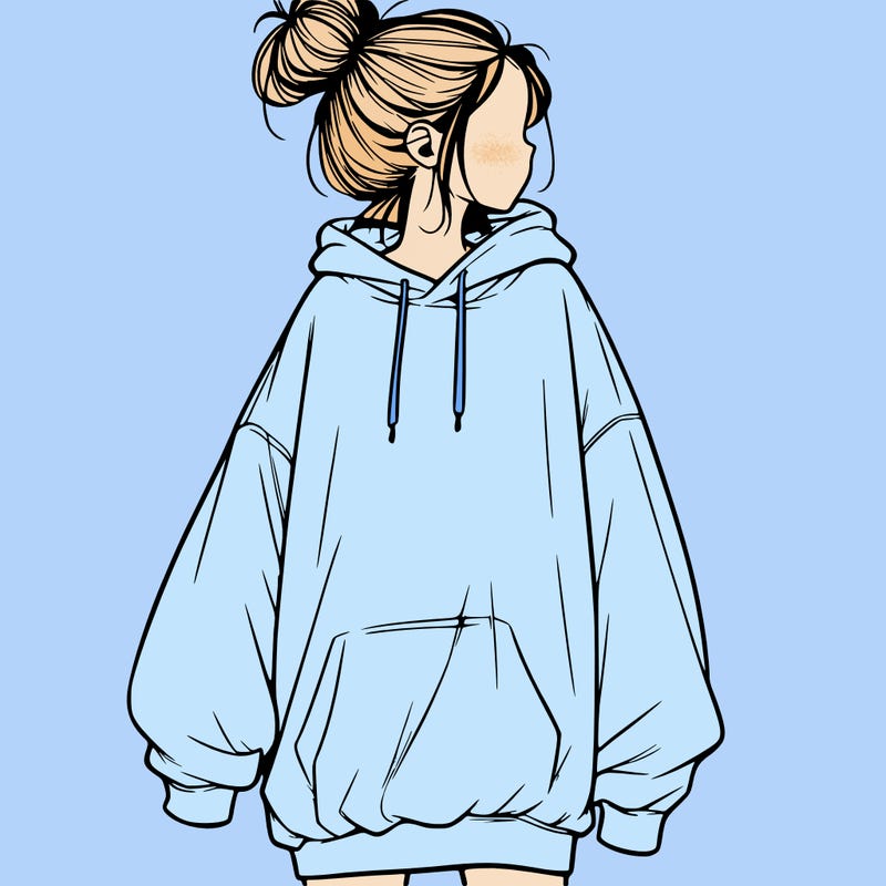 realistic girl with a oversized sweatshirt on and a bun