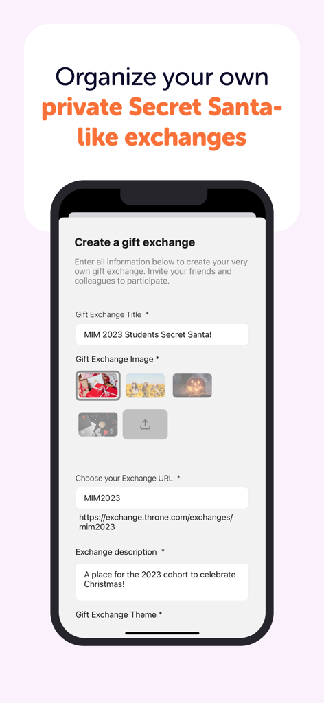 Interface for organizing a private Secret Santa gift exchange