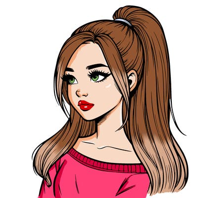 realistic girl with a high ponytail