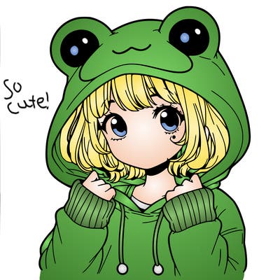 a cute teenage girl wearing a frog hoodie