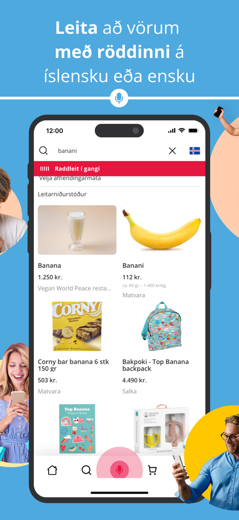 Aha.is - Aha.is mobile app showing voice search functionality and product results