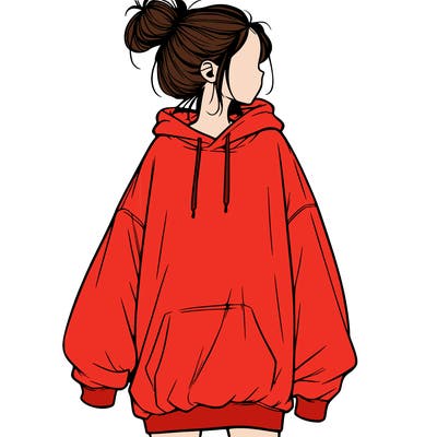 realistic girl with a oversized sweatshirt on and a bun