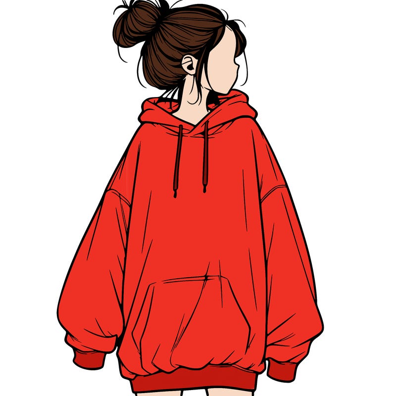 realistic girl with a oversized sweatshirt on and a bun
