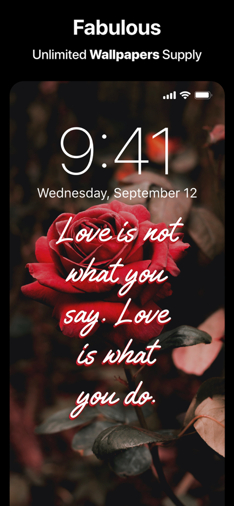 Motivation Daily Quote Widget - Inspirational love quote on a red rose phone wallpaper
