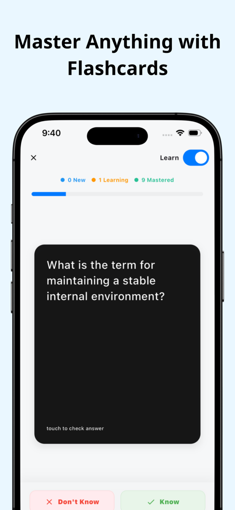 AI Quiz Generator - DeepStudy - Flashcard interface in DeepStudy app featuring an active recall quiz question.