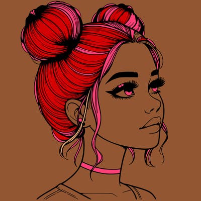 realistic girl with buns on the top of her head