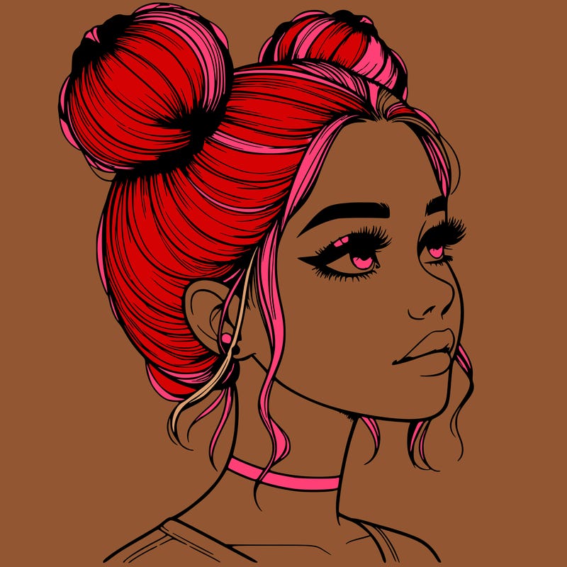 realistic girl with buns on the top of her head