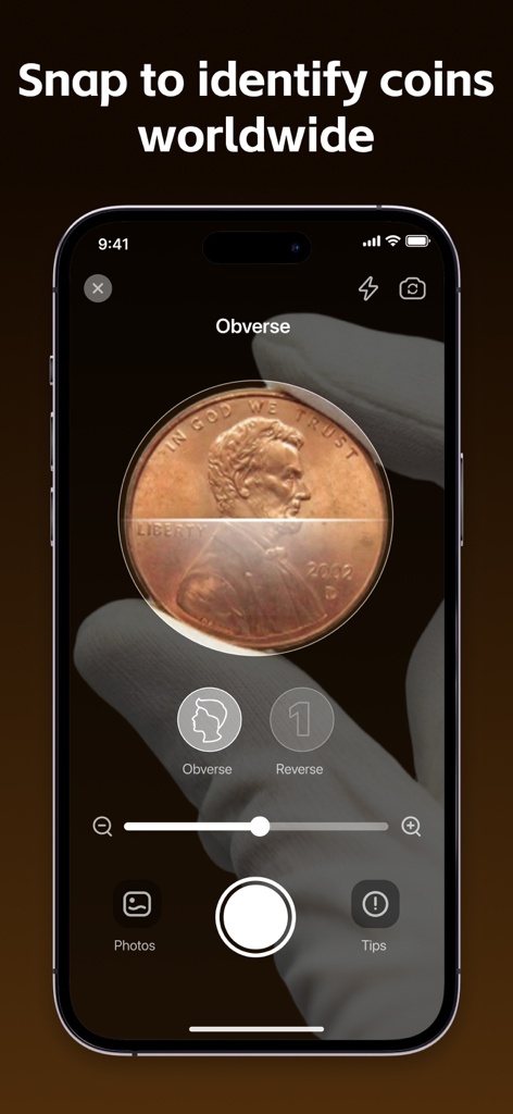 Coin Scanner & AI Identifier - Coin Scanner app camera interface scanning a 2002 Lincoln penny