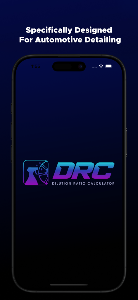 DRC - Detailing Calculator - Pantalla de inicio de la aplicación DRC Detailing Calculator mostrando el logo y el eslogan de detallado automotriz