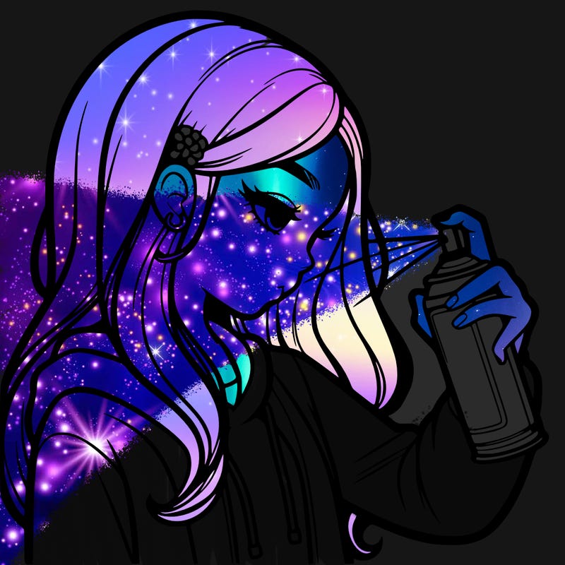 a realistic girl spray painting