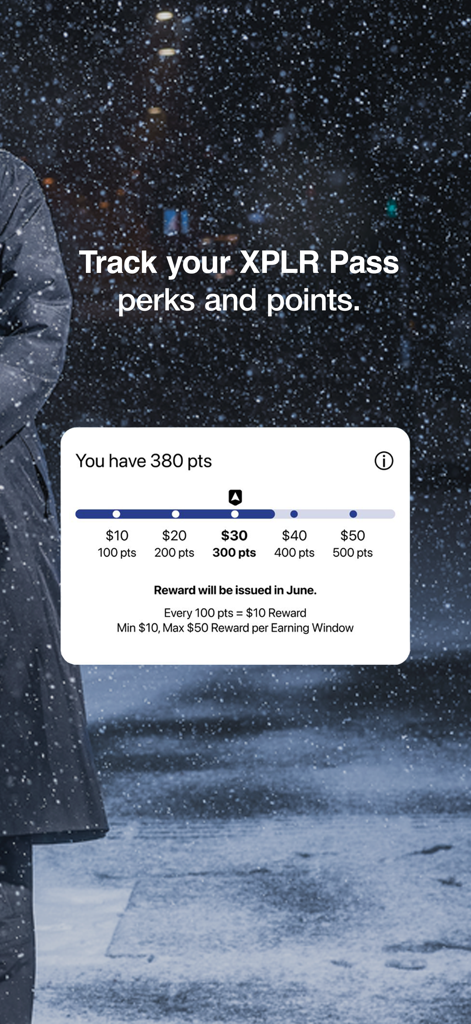The North Face app screen showing XPLR Pass loyalty points and reward progress
