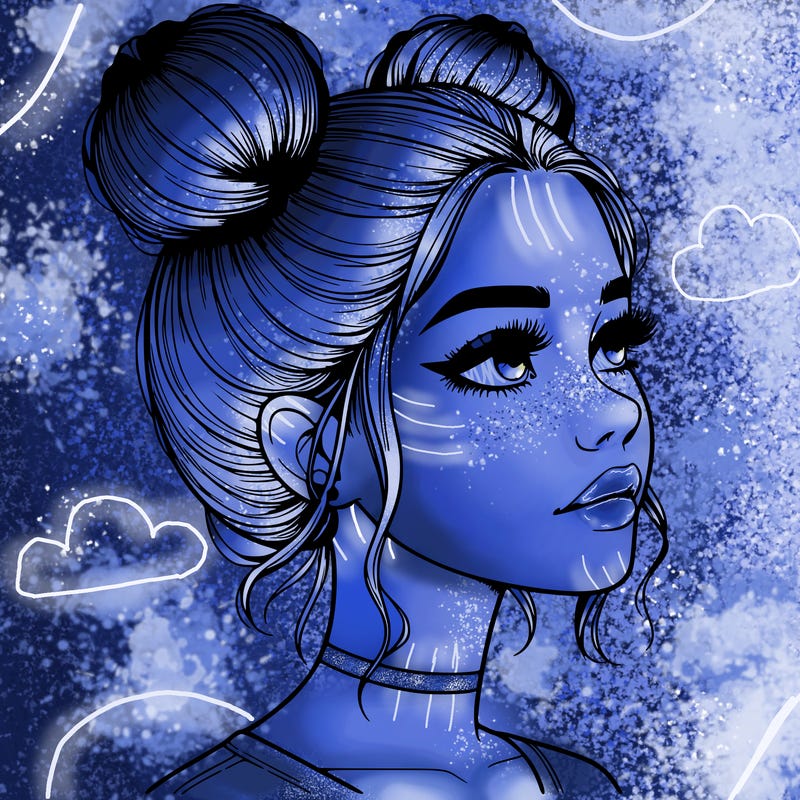 realistic girl with buns on the top of her head