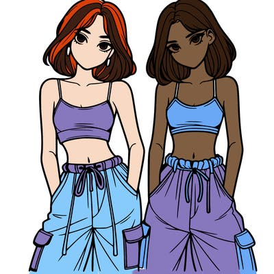 two girls with crop top with baggy pants