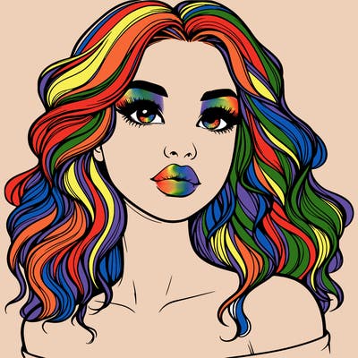 realistic girl with wavy hair and lips