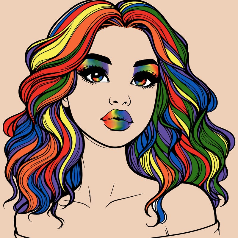 realistic girl with wavy hair and lips