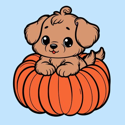 cute little puppy in a pumpkin