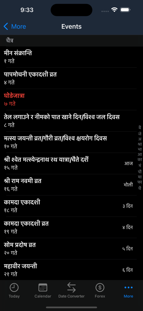 Mero Patro - Nepali Calendar - Liste bevorstehender Festivals und Veranstaltungen in der Mero Patro Nepali Kalender App