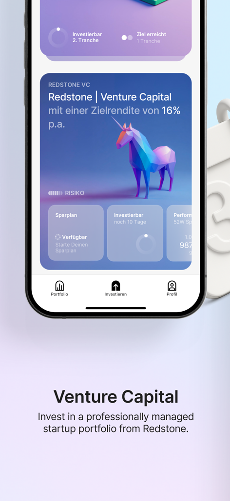 NAO Co-Investment - NAO mobile app screen displaying venture capital investment opportunities with Redstone VC