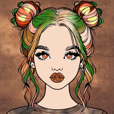 realistic girl with two buns in hair and lips