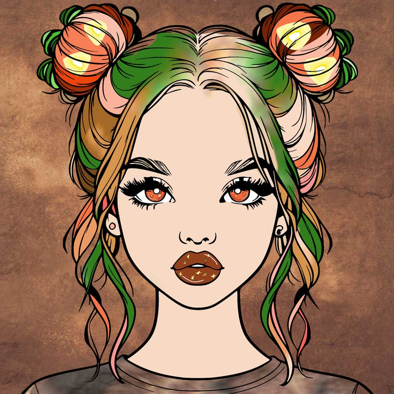 realistic girl with two buns in hair and lips