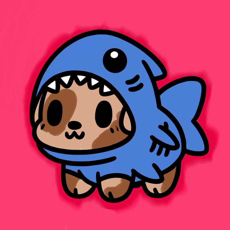 cute dog wearing a shark costume
