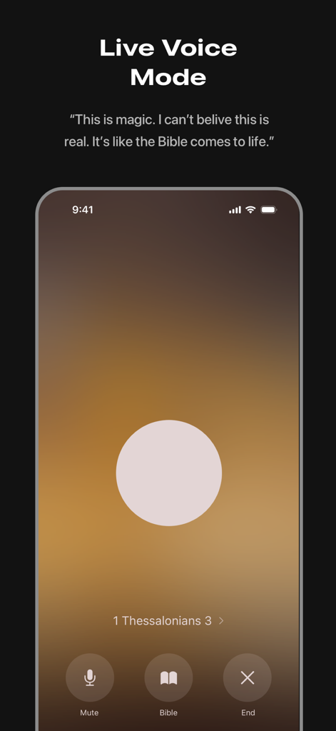 Faith app Live Voice Mode interface for interactive Bible study and spiritual guidance