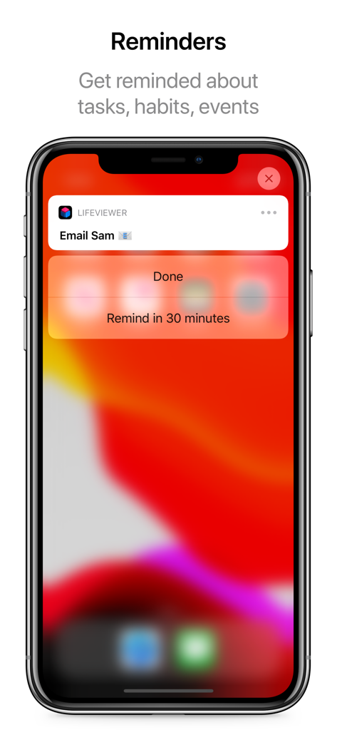 Daily Planner - Schedule App - An iPhone screen displaying a task reminder notification for Email Sam from the Daily Planner app.