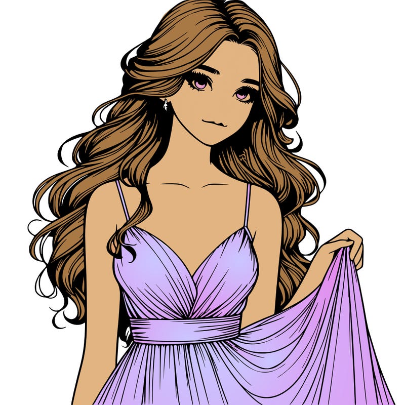realistic girl in flowy silky prom dress