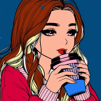 realistic girl drinking coffee