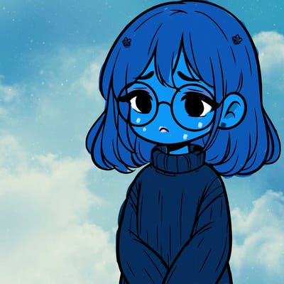 sad girl with glasses in a sweater