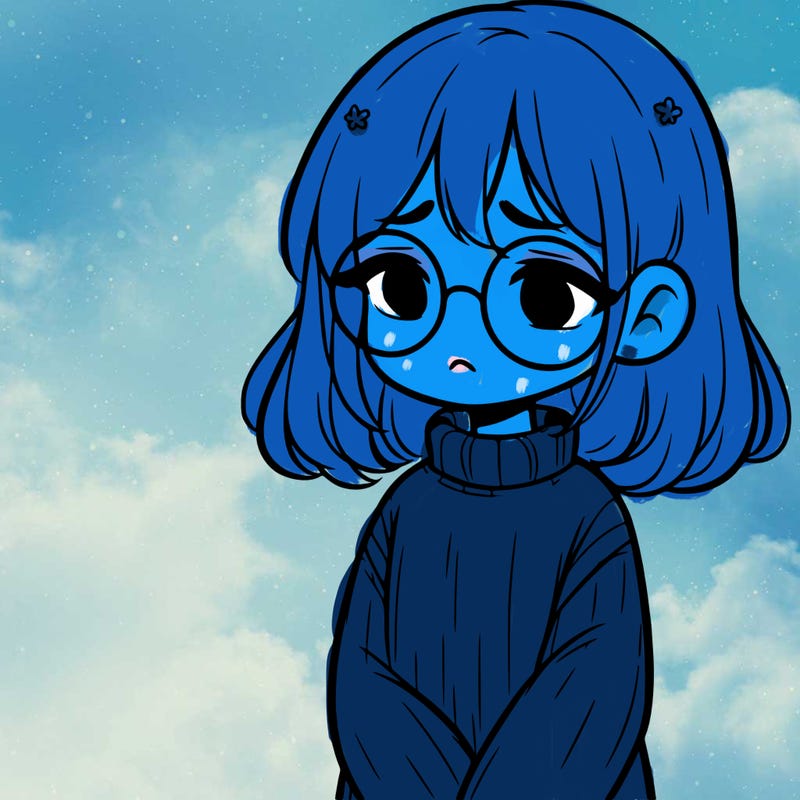 sad girl with glasses in a sweater