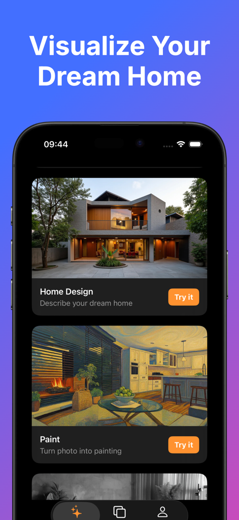 Ai Decorator - Design Snap - Ai Decorator app showing home design and artistic paint features on a mobile screen
