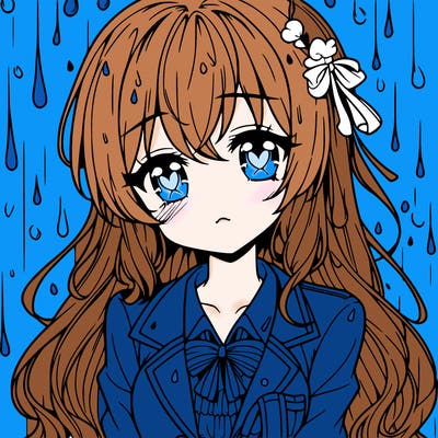pretty anime girl in the rain