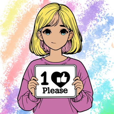 realistic girl holding a sign that says 1 like please