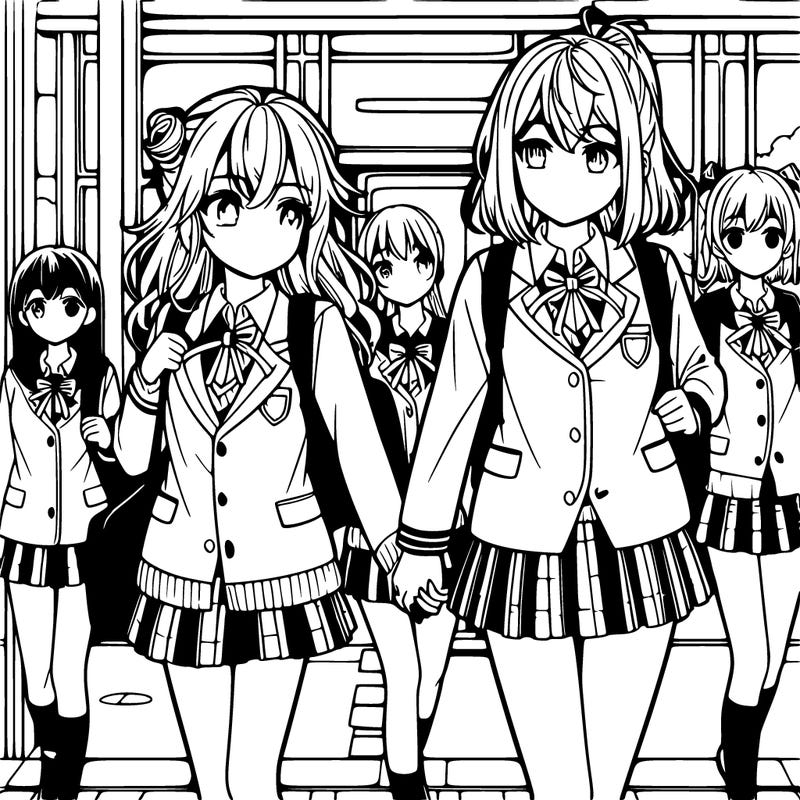 anime girls going to school