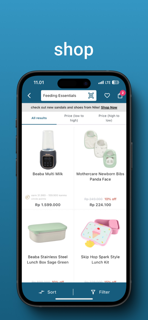 Mothercare Indonesia - Mothercare Indonesia mobile app shopping screen showing baby feeding essentials products