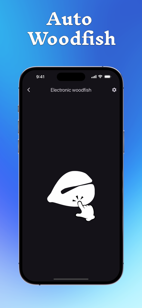 A mobile screen showing the Electronic Woodfish feature for meditation and stress relief within the Auto Clicker app.