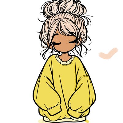 girl with baggy sweatshirt and messy bun
