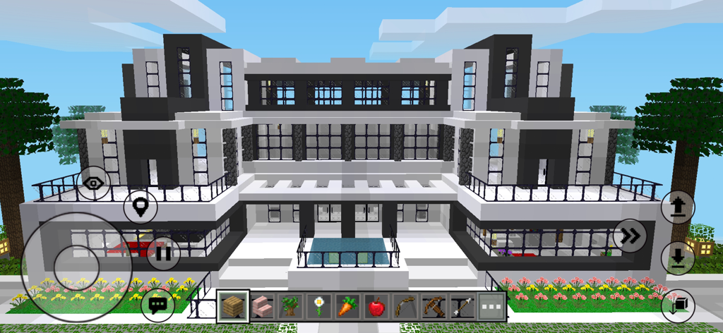 Mini Block City Craft - A large modern mansion built with blocks in a sandbox game