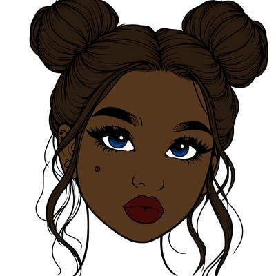 realistic girl with two buns on her hair and lips